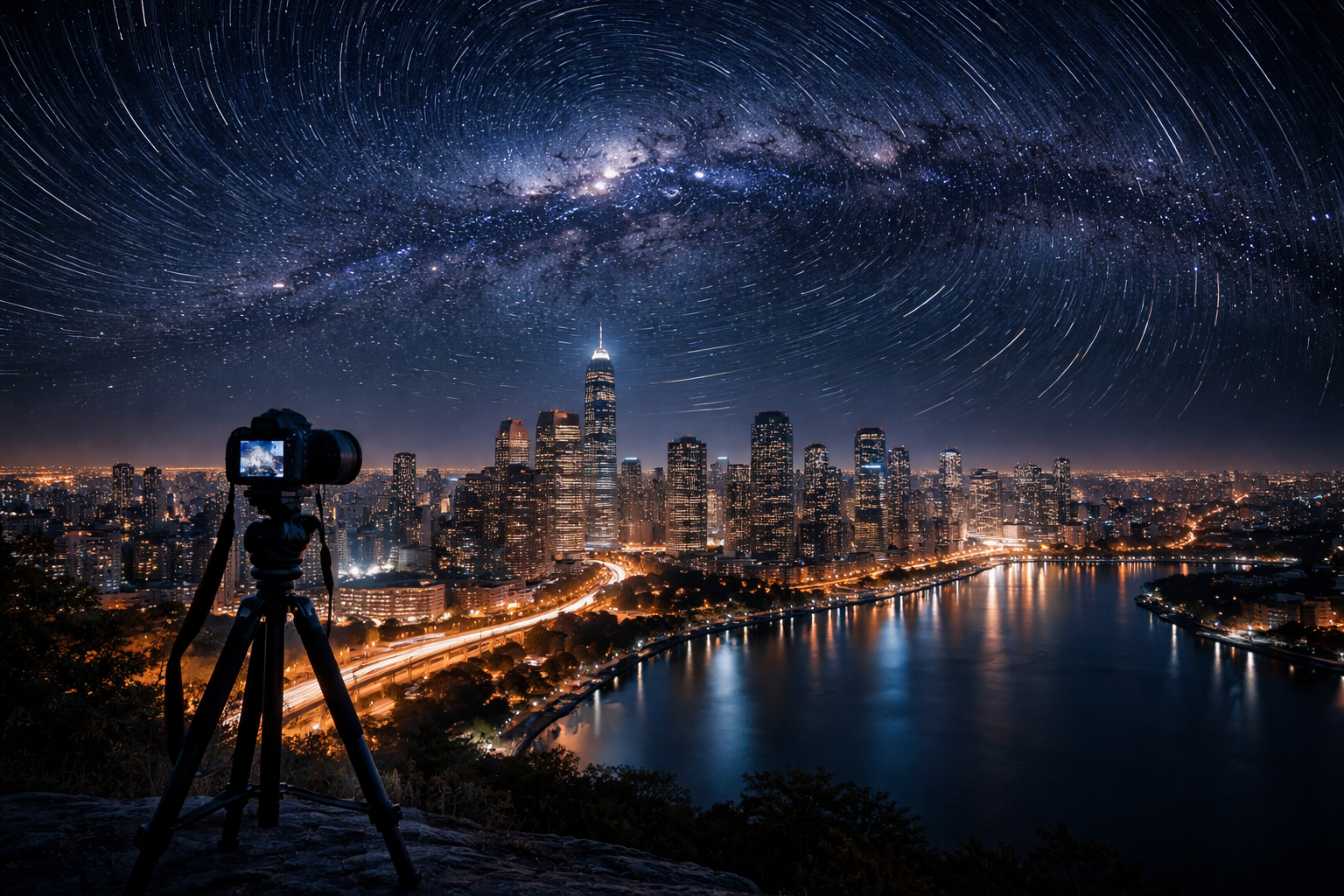 Gece fotoğrafı: şehir ışıkları veya yıldızlar